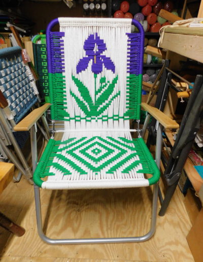 Macrame chair with Purple Flower design