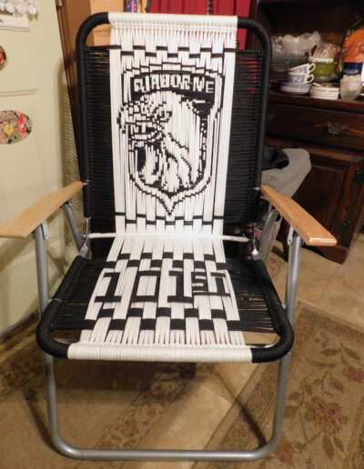 Macrame chair with 101st Airborne design