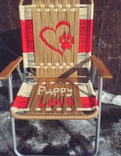 Macrame chair with Puppy Love design