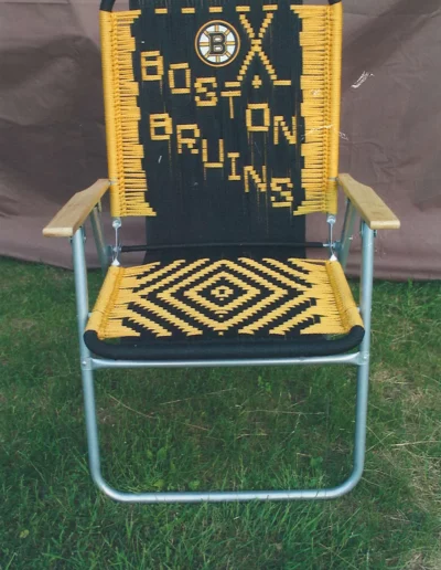 Macrame chair with Bruins design
