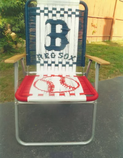 Macrame chair with Red Sox design