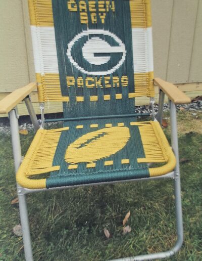 Macrame chair with Green Bay design